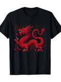 Men's T-Shirt Red Scales With Fiery Spirit Among Floating Clouds Chinese Dragon