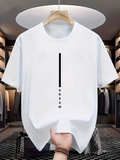 Men's T-Shirt Minimalist Black Line With Vertical Dream Text On White Tee