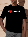 Men's T-Shirt I Love Jesus Bold White Letters With Red Heart Centered Jesus
