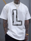 Men's T-Shirt Barbed Wire Graphic Letter L Symbol Monochrome White T Shirt