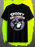 Men's T-Shirt Spooky Halloween Curious Black Cat And Glowing Ghost In A Jar