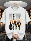 Men's T-Shirt New York City With Statue Of Liberty Skyline Architecture Landmarks Reflected Text Effect