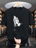 Men's T-Shirt Classic Praying Hands With Rosary Draped Around Wrist