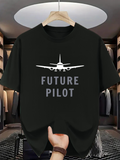 Men's T-Shirt Classic Jetliner With Bold Typography Reading Future Pilot Airplane
