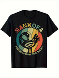 Men's T-Shirt Sankofa Learn From The Past With Retro Sun Burst Bird