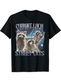 Men's T-Shirt Support Local Street Cats Under Night Sky With Playful Standing Raccoons
