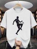 Men's T-Shirt Dynamic Black Silhouette Among Bright Modern White Cotton Soccer Player