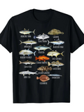 Men's T-Shirt Colorful Ocean Fish With Names Arranged In Three Organized Rows Tuna