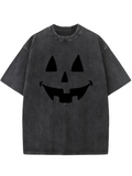 Men's T-Shirt Grinning Carved Pumpkin Face On Charcoal Textured Cotton T Shirt
