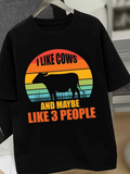 Men's T-Shirt I Like Cows Vintage Striped Sunrise Design With Silhouette Pasture Cow