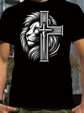 Men's T-Shirt Radiant Shaded Mane Lion With Bold Graphic Cross Symbol