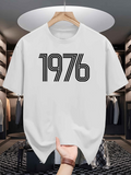 Men's T-Shirt Bold Black Striped Numbers Centered On Clean White T Shirt