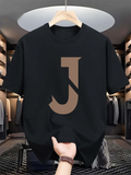 Men's T-Shirt Large Simple Letter J Design On Black T Shirt