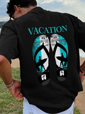 Men's T-Shirt Vacation Relaxing Beach With Surfers Walking Silhouette Flip Flops