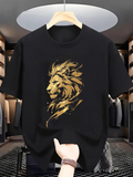 Men's T-Shirt Golden Artistic Brush Strokes Forming Proud Majestic Lion Head