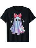 Men's T-Shirt Colorful Pastel Ghost With Pink Bow Surrounded By Shining Starry Accents