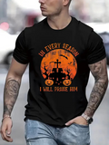 Men's T-Shirt In Every Season Glowing Orange Moon With Pumpkins Cross And Bats Halloween Scene