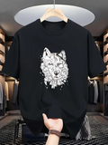 Men's T-Shirt Abstract Wild Forest Wolf Surrounded By Blooming Flowers Head