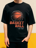Men's T-Shirt Basket Ball Retro Orange Dotted Gradient With Abstract Classic Basketball
