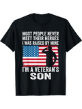 Men's T-Shirt Most People Never Meet Their Heroes With American Flag And Saluting Soldier Son
