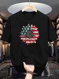 Men's T-Shirt Vintage Distressed Blended American Flag On Sunflower
