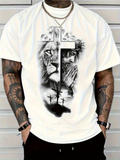 Men's T-Shirt Dramatic Clouded Skies With Praying Figure And Courageous Lion