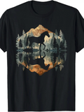 Men's T-Shirt Majestic Forest Landscape With Mountains Reflected In Still Water Horse