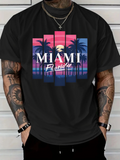 Men's T-Shirt Miami Florida Vibrant Sunset With Palms And Stripes Tropical Beach