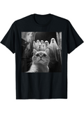 Men's T-Shirt Haunted Alley With Playful Ghosts And Curious Wide Eyed Cat