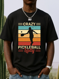 Men's T-Shirt Crazy Pickleball Lady With Vintage Stripes And Silhouette Female Player
