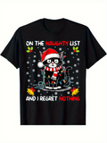 Men's T-Shirt On The Naughty List With Christmas Hat And Snowflakes Cat