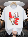 Men's T-Shirt Playful Heart Patterned Letters With Baseball And Golden Wooden Bats Love