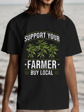 Men's T-Shirt Support Your Farmer Buy Local Green Leaves On Black Shirt Farmer