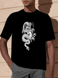 Men's T-Shirt Oriental Ink Style Flowing Scales Under Moonlit Night Dragon