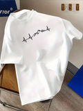 Men's T-Shirt Heartbeat Line Mountain Silhouette Among Pure White Cotton Fabric T Shirt