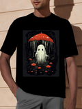 Men's T-Shirt Dripping Red Umbrella With Small Mushrooms Surrounding A Cute Ghost