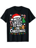Men's T-Shirt Most Likely To Nap On Christmas Gingerbread Candy Canes With Santa Hat Christmas Tree