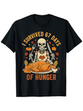 Men's T-Shirt I Survived 67 Days With Skeleton Autumn Leaves Feast Turkey