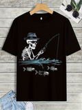 Men's T-Shirt Mystical River Skeleton Fishing Under Flowing Water