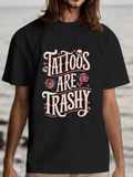 Men's T-Shirt Tattoos Are Trashy With Decorative Flourishes Rose And Skull