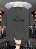 Men's T-Shirt Abstract Outline Drawing With Simple Silhouette Lonely Swimming Shark