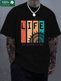 Men's T-Shirt Life Is Beautiful Colorful Vintage Panels With Sunburst Wheel Element