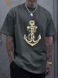 Men's T-Shirt Hand Drawn Golden Rope Wrapped Nautical Anchor Illustration