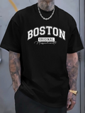 Men's T-Shirt Boston Original Script Lettering With Bold White Text Black T Shirt
