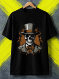Men's T-Shirt Vintage Skeleton With Top Hat Bowtie And Splattered Paint Skull