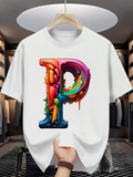 Men's T-Shirt Colorful Melted Paint Splash With 3D Artistic P Letter