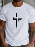 Men's T-Shirt Modern Abstract Black Graphic On Clean Minimal White Cross