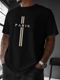 Men's T-Shirt Paris White And Gold Vertical Stripes On Minimalist T Shirt