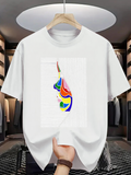 Men's T-Shirt Colorful Abstract Face Blending With Vertical Lined Geometric Artwork
