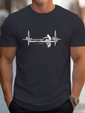 Men's T-Shirt Heartbeat Lines Reflected Calm Water With Rowing Single Sculler Boat